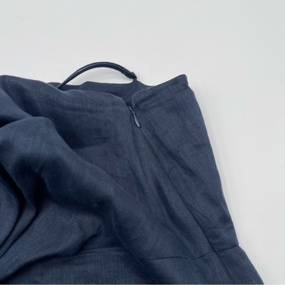 REISS Kay Tie Detail Navy Linen MIDI Dress Size 12 Quiet Luxury Preppy Wedding - Picture 9 of 16